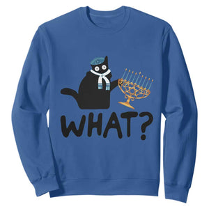 Funny What Hanukkah Black Cat Sweatshirt TS11 Royal Blue Print Your Wear