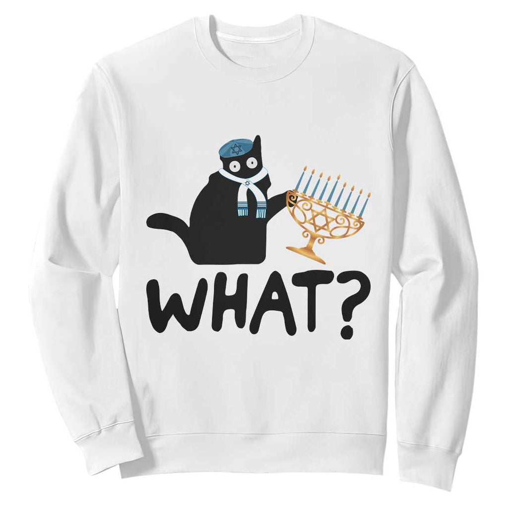 Funny What Hanukkah Black Cat Sweatshirt TS11 White Print Your Wear