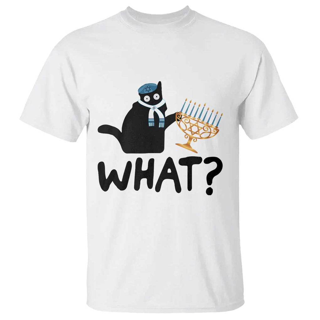 Funny What Hanukkah Black Cat T Shirt TS11 White Print Your Wear