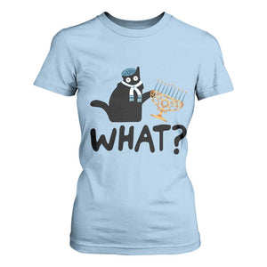 Funny What Hanukkah Black Cat T Shirt For Women TS11 Light Blue Print Your Wear