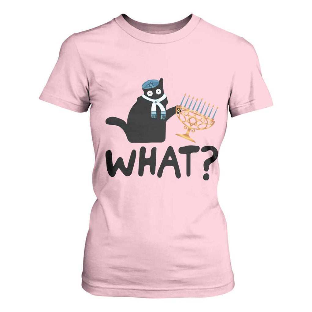 Funny What Hanukkah Black Cat T Shirt For Women TS11 Light Pink Print Your Wear