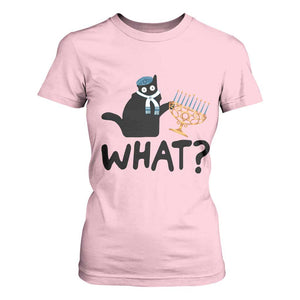 Funny What Hanukkah Black Cat T Shirt For Women TS11 Light Pink Print Your Wear
