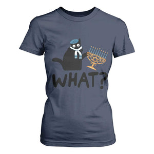 Funny What Hanukkah Black Cat T Shirt For Women TS11 Navy Print Your Wear