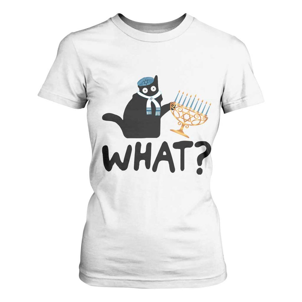 Funny What Hanukkah Black Cat T Shirt For Women TS11 White Print Your Wear