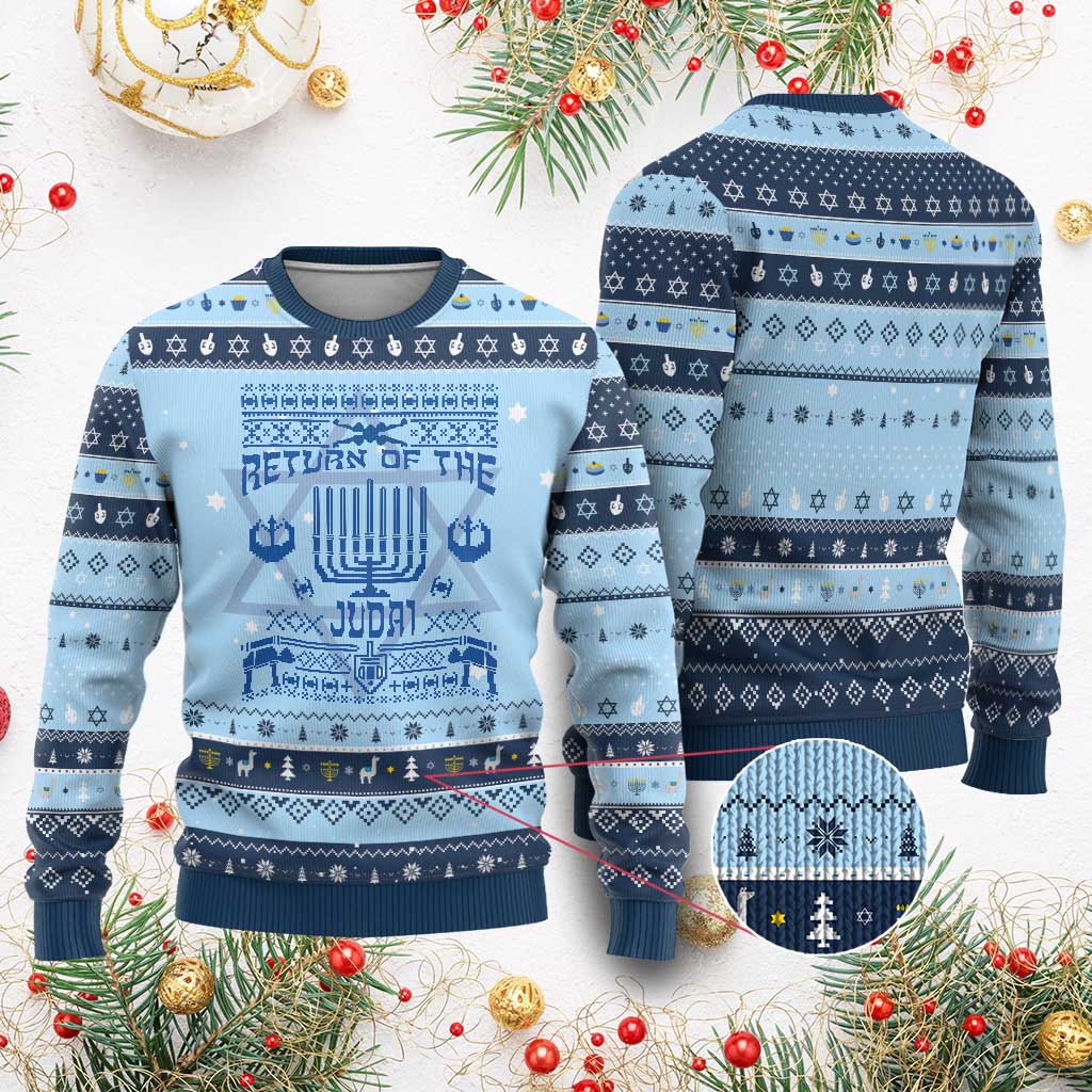 Chanukah Holiday Hanukkah Ugly Sweater Return Of The Judai Chanukah Jewish Festival TS11 Light Blue Navy Print Your Wear