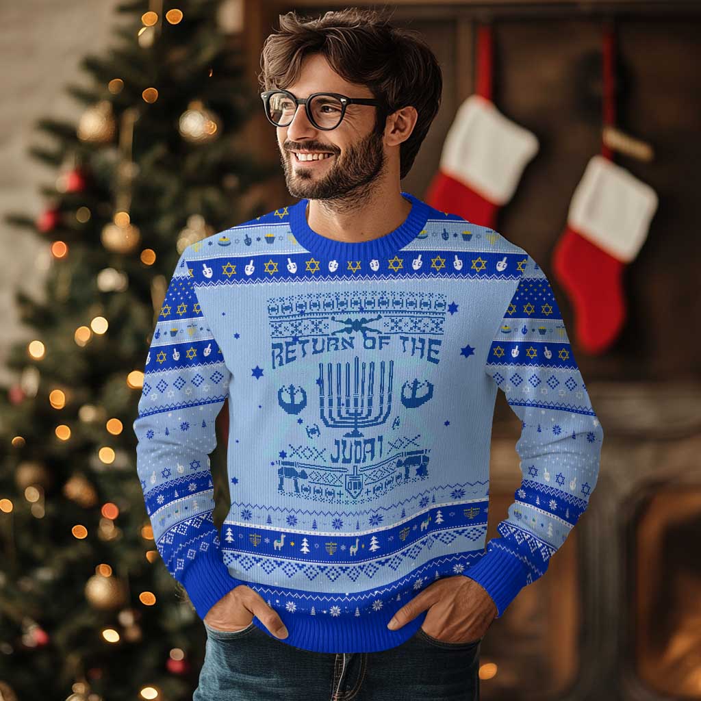 Chanukah Holiday Hanukkah Ugly Sweater Return Of The Judai Chanukah Jewish Festival TS11 Light Blue Royal Blue Print Your Wear