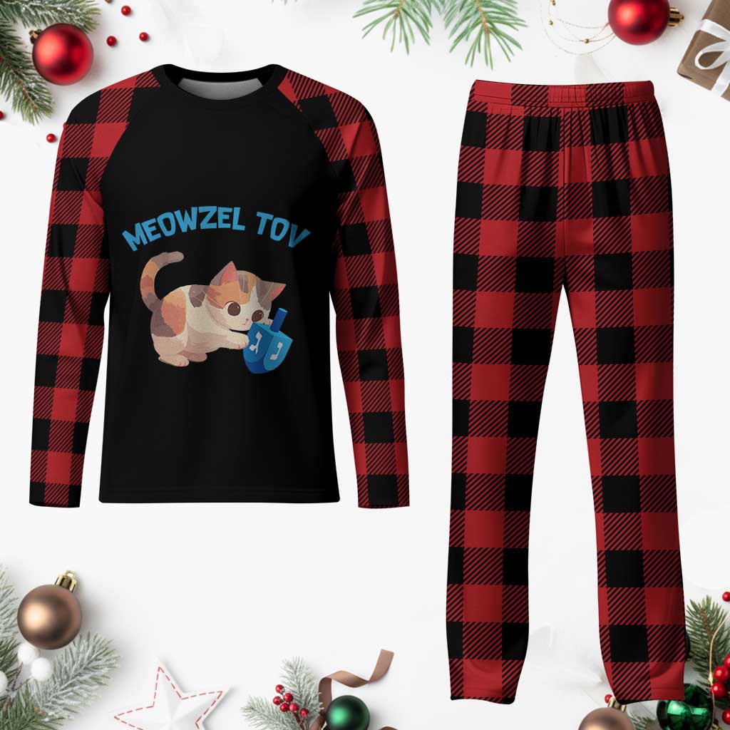 Funny Hanukkah Cats Plaid Pajama Set Meowzel Tov Dreidels Chanukah Jewish Festival TS11 Buffalo Plaid Print Your Wear