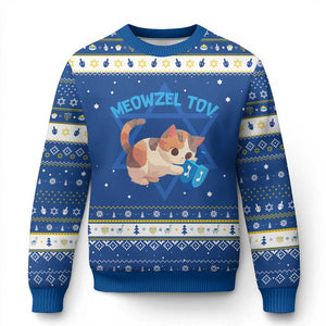 Funny Chanukah Cats Hanukkah Ugly Sweater Meowzel Tov Dreidels Chanukah Jewish Festival TS11 Blue White Print Your Wear