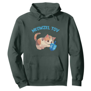 Funny Hanukkah Cats Hoodie Meowzel Tov Dreidels Chanukah Jewish Festival TS11 Dark Forest Green Print Your Wear