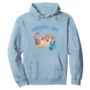 Funny Hanukkah Cats Hoodie Meowzel Tov Dreidels Chanukah Jewish Festival TS11 Light Blue Print Your Wear
