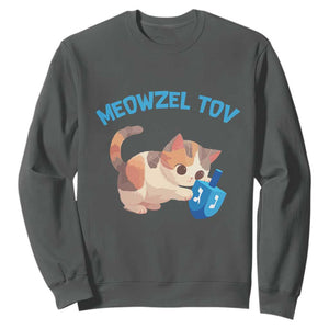 Funny Hanukkah Cats Sweatshirt Meowzel Tov Dreidels Chanukah Jewish Festival TS11 Dark Heather Print Your Wear