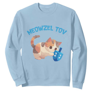 Funny Hanukkah Cats Sweatshirt Meowzel Tov Dreidels Chanukah Jewish Festival TS11 Light Blue Print Your Wear