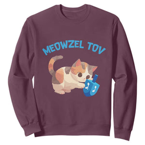 Funny Hanukkah Cats Sweatshirt Meowzel Tov Dreidels Chanukah Jewish Festival TS11 Maroon Print Your Wear