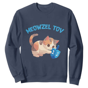 Funny Hanukkah Cats Sweatshirt Meowzel Tov Dreidels Chanukah Jewish Festival TS11 Navy Print Your Wear