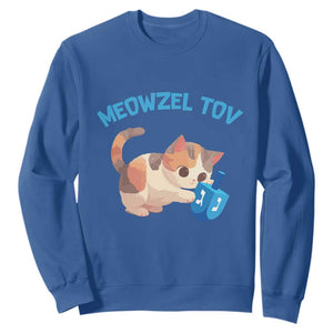 Funny Hanukkah Cats Sweatshirt Meowzel Tov Dreidels Chanukah Jewish Festival TS11 Royal Blue Print Your Wear