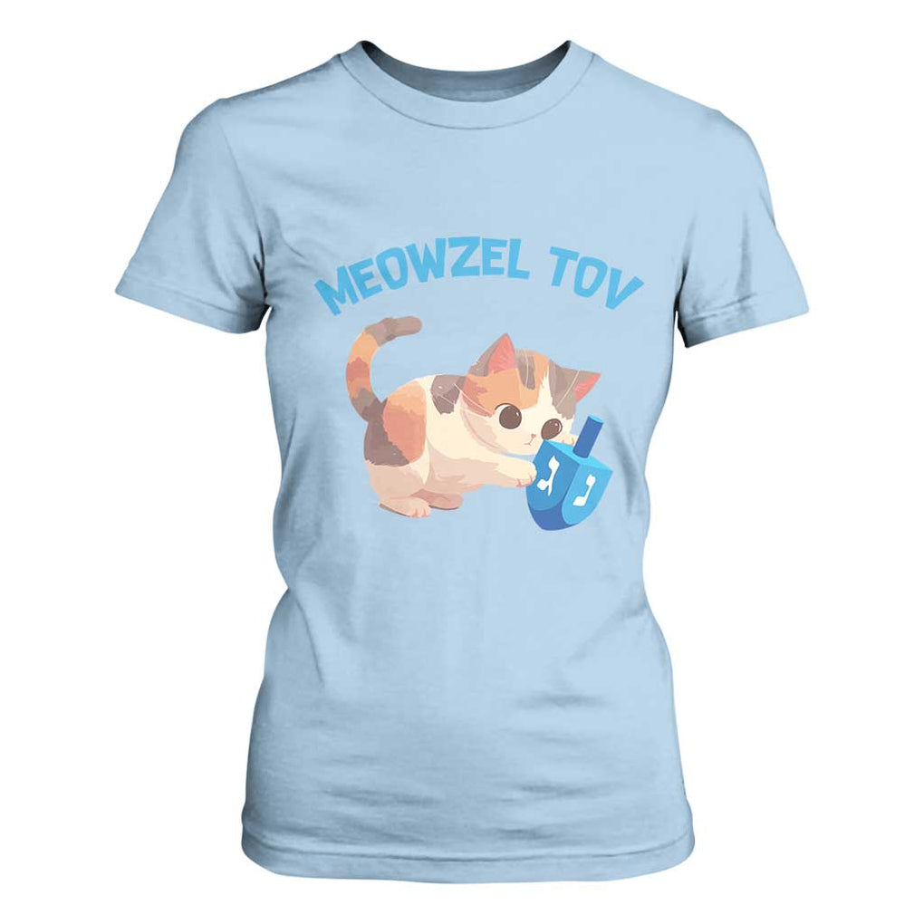 Funny Hanukkah Cats T Shirt For Women Meowzel Tov Dreidels Chanukah Jewish Festival TS11 Light Blue Print Your Wear