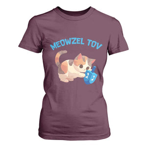 Funny Hanukkah Cats T Shirt For Women Meowzel Tov Dreidels Chanukah Jewish Festival TS11 Maroon Print Your Wear