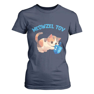 Funny Hanukkah Cats T Shirt For Women Meowzel Tov Dreidels Chanukah Jewish Festival TS11 Navy Print Your Wear