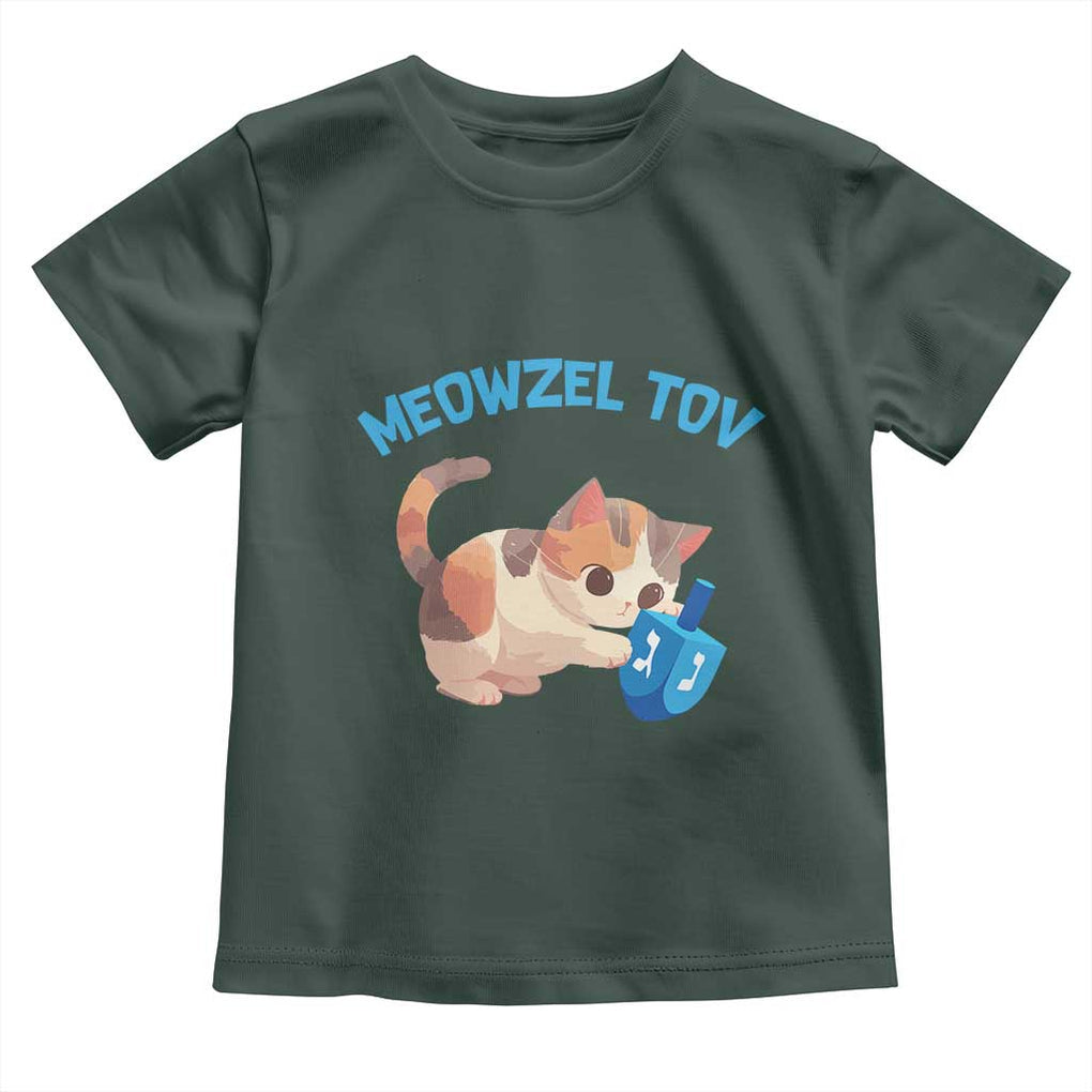 Funny Hanukkah Cats Toddler T Shirt Meowzel Tov Dreidels Chanukah Jewish Festival TS11 Dark Forest Green Print Your Wear