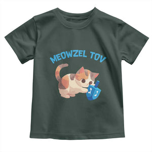 Funny Hanukkah Cats Toddler T Shirt Meowzel Tov Dreidels Chanukah Jewish Festival TS11 Dark Forest Green Print Your Wear