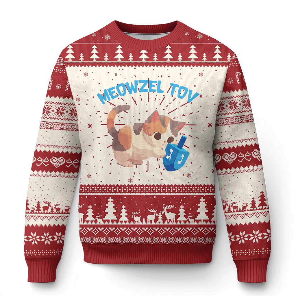 Funny Hanukkah Cats Ugly Christmas Sweater Meowzel Tov Dreidels Chanukah Jewish Festival TS11 Red Print Your Wear