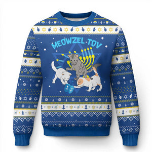 Funny Chanukah Cats Hanukkah Ugly Sweater Meowzel Tov Dreidels Menorah Chanukah Jewish Festival TS11 Blue White Print Your Wear