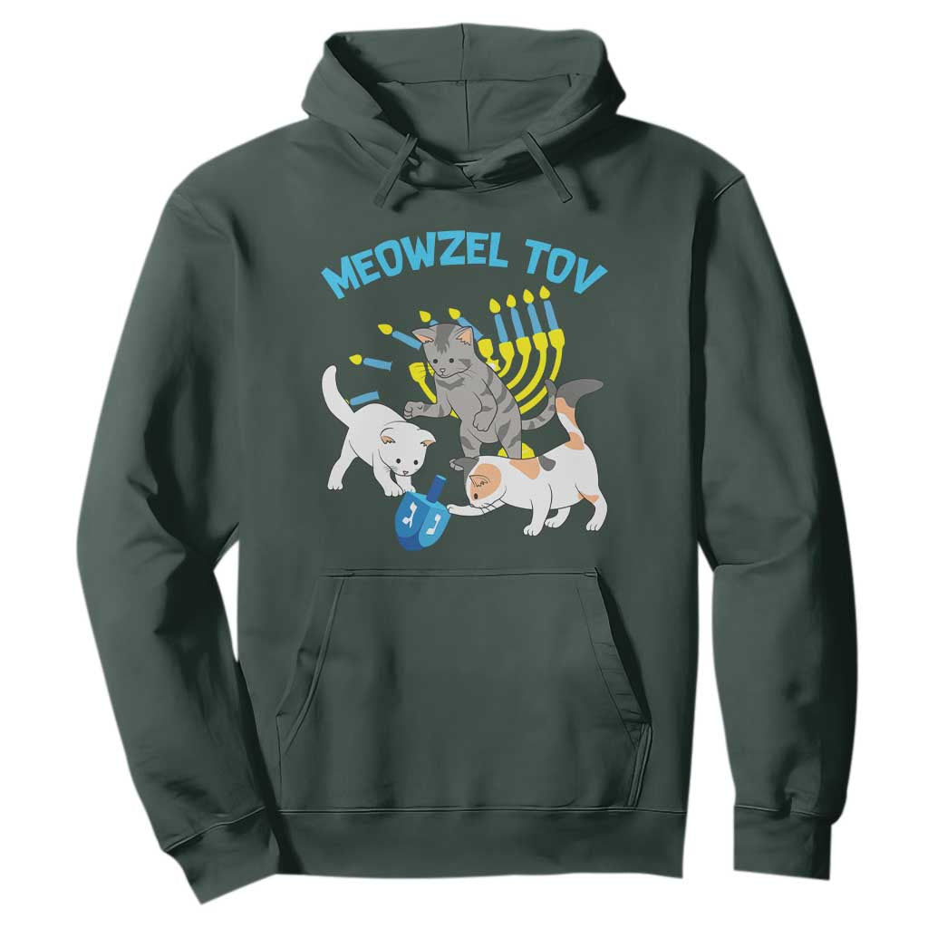Funny Hanukkah Cats Hoodie Meowzel Tov Dreidels Menorah Chanukah Jewish Festival TS11 Dark Forest Green Print Your Wear