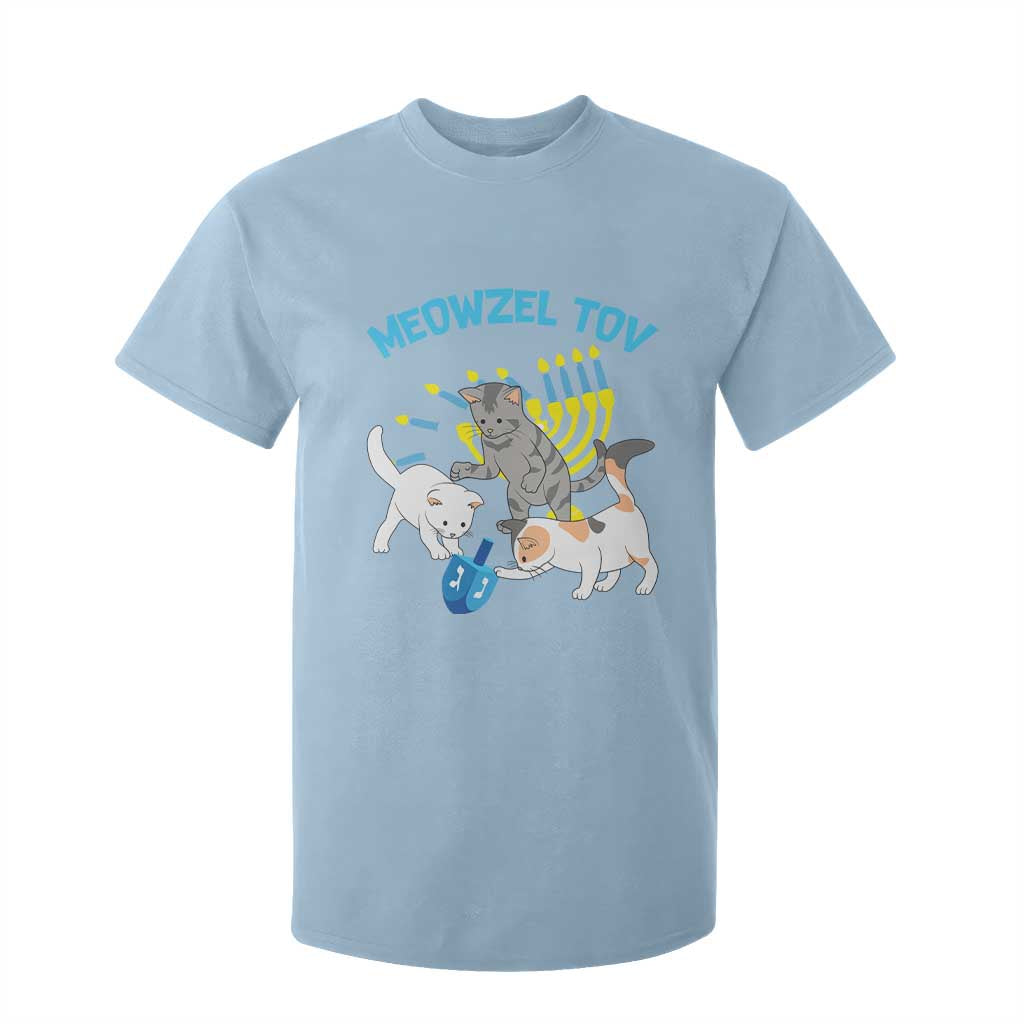 Funny Hanukkah Cats T Shirt For Kid Meowzel Tov Dreidels Menorah Chanukah Jewish Festival TS11 Light Blue Print Your Wear