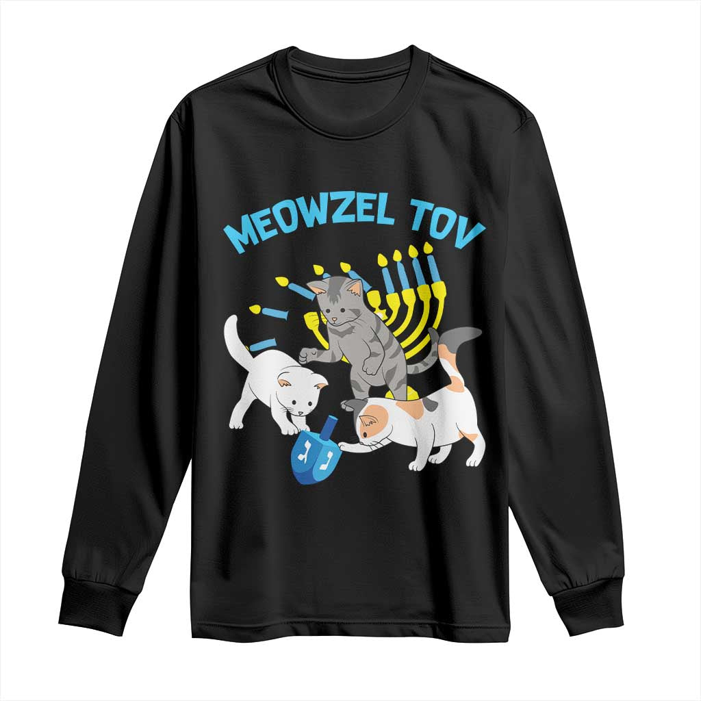 Funny Hanukkah Cats Long Sleeve Shirt Meowzel Tov Dreidels Menorah Chanukah Jewish Festival TS11 Black Print Your Wear