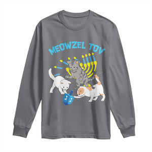 Funny Hanukkah Cats Long Sleeve Shirt Meowzel Tov Dreidels Menorah Chanukah Jewish Festival TS11 Charcoal Print Your Wear