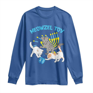 Funny Hanukkah Cats Long Sleeve Shirt Meowzel Tov Dreidels Menorah Chanukah Jewish Festival TS11 Royal Blue Print Your Wear
