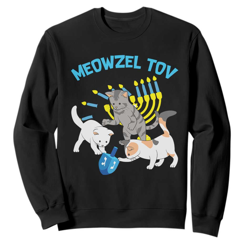 Funny Hanukkah Cats Sweatshirt Meowzel Tov Dreidels Menorah Chanukah Jewish Festival TS11 Black Print Your Wear