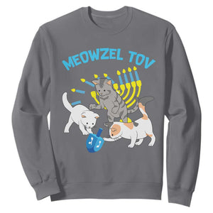 Funny Hanukkah Cats Sweatshirt Meowzel Tov Dreidels Menorah Chanukah Jewish Festival TS11 Charcoal Print Your Wear
