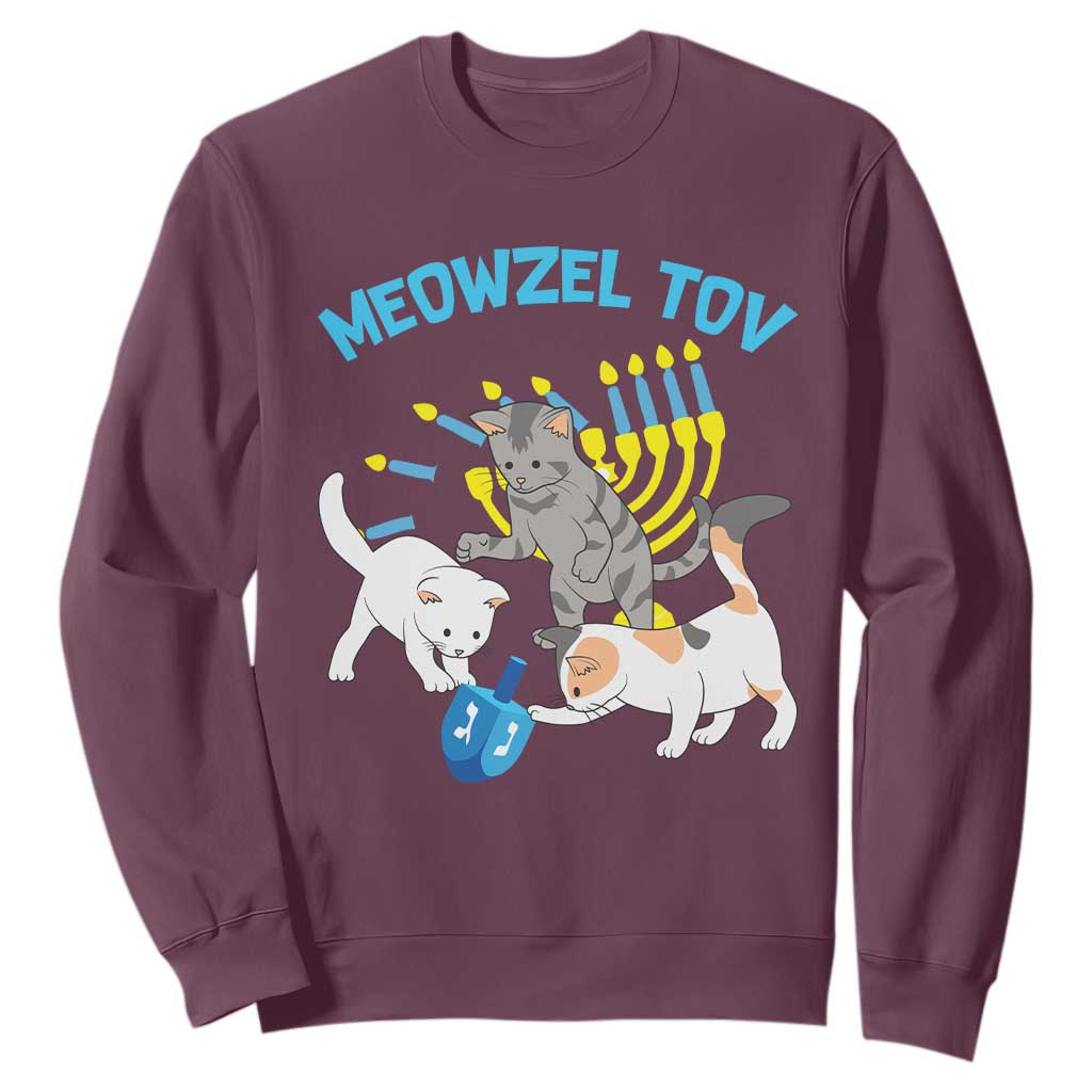 Funny Hanukkah Cats Sweatshirt Meowzel Tov Dreidels Menorah Chanukah Jewish Festival TS11 Maroon Print Your Wear