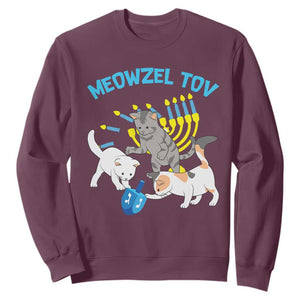 Funny Hanukkah Cats Sweatshirt Meowzel Tov Dreidels Menorah Chanukah Jewish Festival TS11 Maroon Print Your Wear