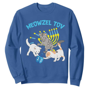 Funny Hanukkah Cats Sweatshirt Meowzel Tov Dreidels Menorah Chanukah Jewish Festival TS11 Royal Blue Print Your Wear