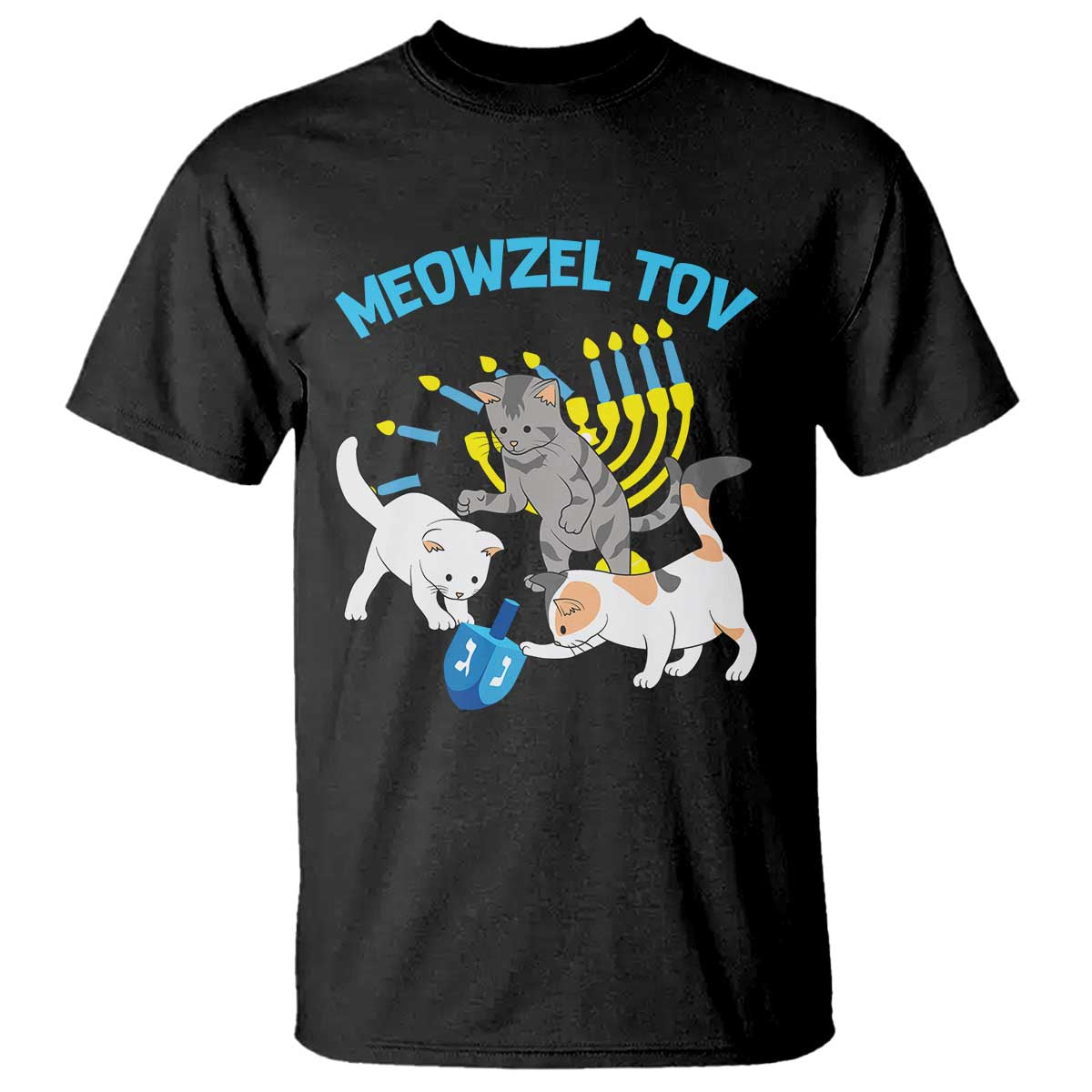 Funny Hanukkah Cats T Shirt Meowzel Tov Dreidels Menorah Chanukah Jewish Festival TS11 Black Print Your Wear