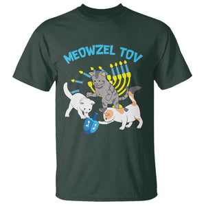 Funny Hanukkah Cats T Shirt Meowzel Tov Dreidels Menorah Chanukah Jewish Festival TS11 Dark Forest Green Print Your Wear