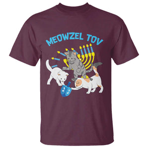 Funny Hanukkah Cats T Shirt Meowzel Tov Dreidels Menorah Chanukah Jewish Festival TS11 Maroon Print Your Wear