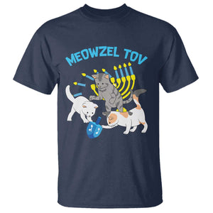 Funny Hanukkah Cats T Shirt Meowzel Tov Dreidels Menorah Chanukah Jewish Festival TS11 Navy Print Your Wear