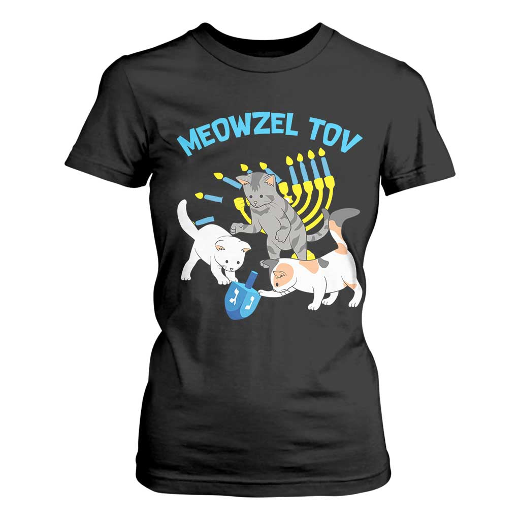 Funny Hanukkah Cats T Shirt For Women Meowzel Tov Dreidels Menorah Chanukah Jewish Festival TS11 Black Print Your Wear