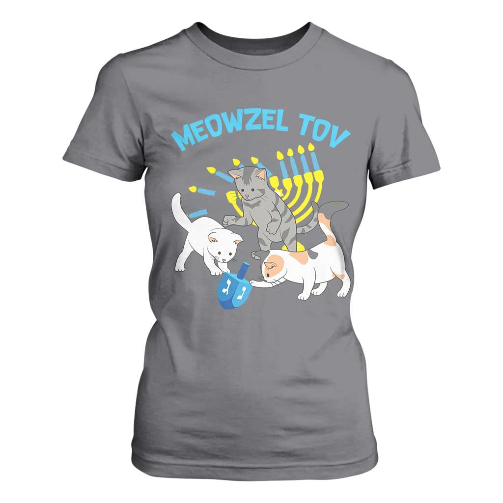 Funny Hanukkah Cats T Shirt For Women Meowzel Tov Dreidels Menorah Chanukah Jewish Festival TS11 Charcoal Print Your Wear