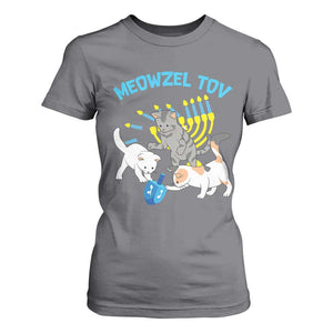 Funny Hanukkah Cats T Shirt For Women Meowzel Tov Dreidels Menorah Chanukah Jewish Festival TS11 Charcoal Print Your Wear