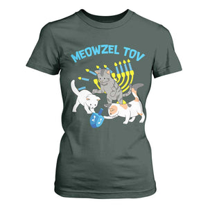 Funny Hanukkah Cats T Shirt For Women Meowzel Tov Dreidels Menorah Chanukah Jewish Festival TS11 Dark Forest Green Print Your Wear