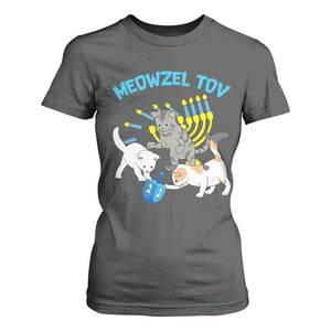 Funny Hanukkah Cats T Shirt For Women Meowzel Tov Dreidels Menorah Chanukah Jewish Festival TS11 Dark Heather Print Your Wear