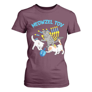 Funny Hanukkah Cats T Shirt For Women Meowzel Tov Dreidels Menorah Chanukah Jewish Festival TS11 Maroon Print Your Wear