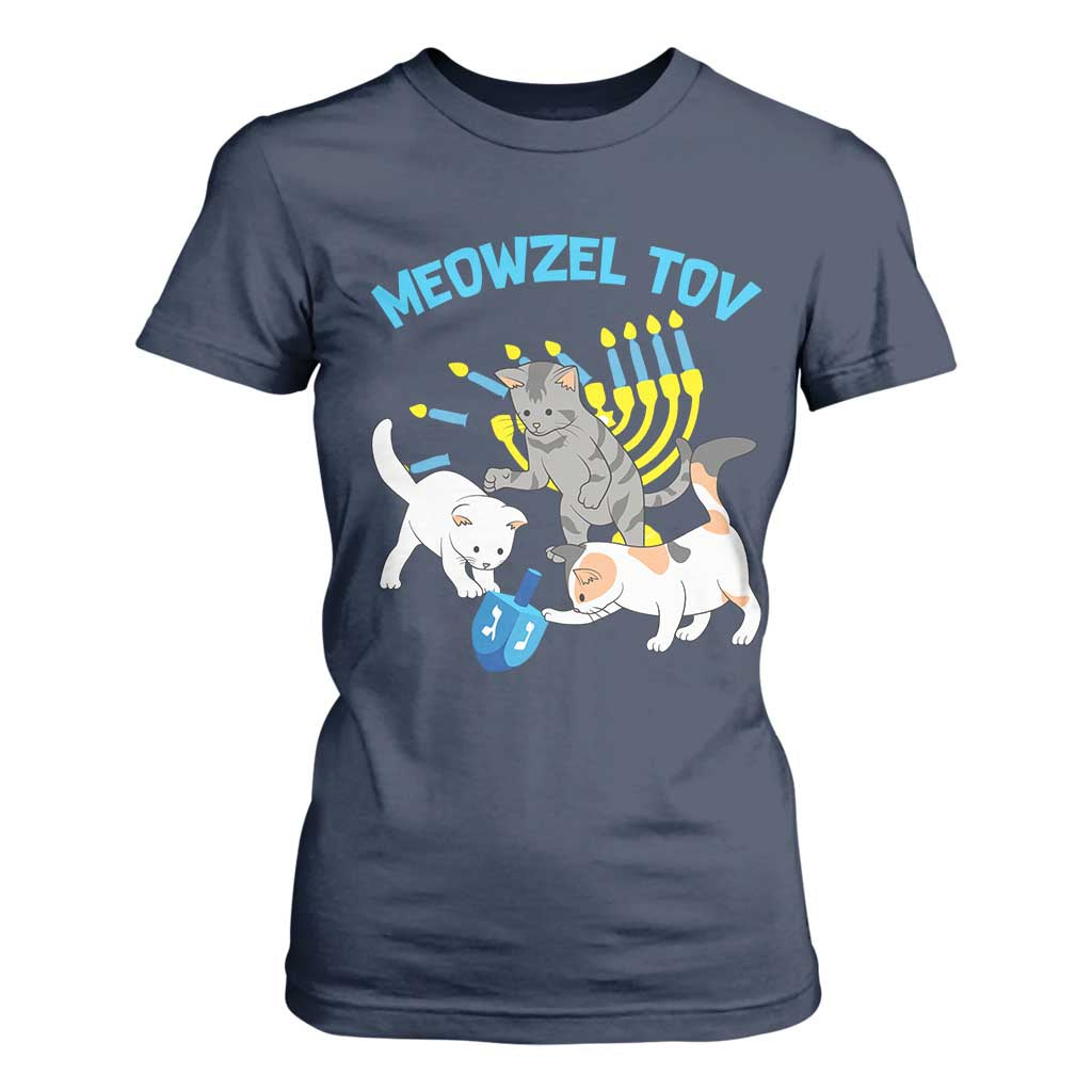 Funny Hanukkah Cats T Shirt For Women Meowzel Tov Dreidels Menorah Chanukah Jewish Festival TS11 Navy Print Your Wear