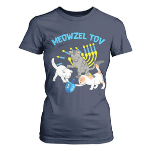 Funny Hanukkah Cats T Shirt For Women Meowzel Tov Dreidels Menorah Chanukah Jewish Festival TS11 Navy Print Your Wear