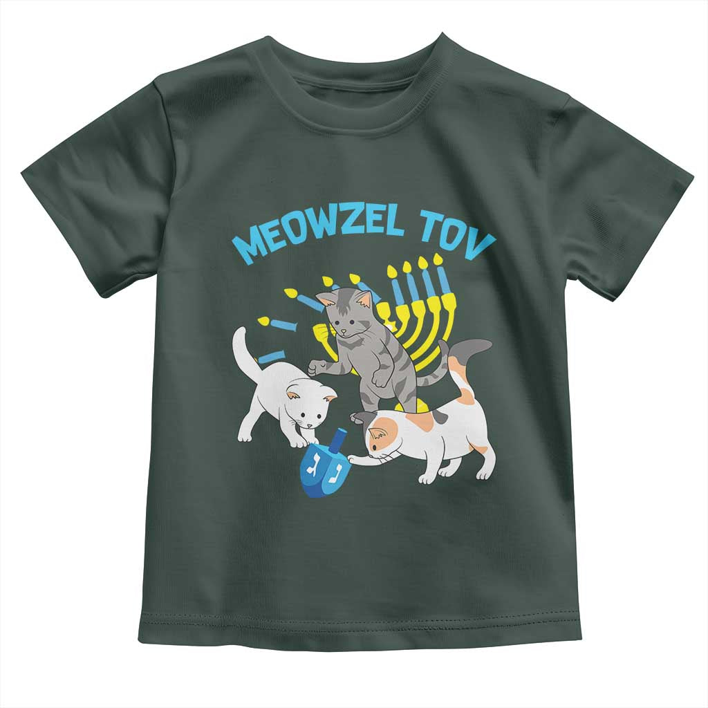 Funny Hanukkah Cats Toddler T Shirt Meowzel Tov Dreidels Menorah Chanukah Jewish Festival TS11 Dark Forest Green Print Your Wear