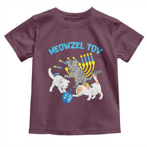 Funny Hanukkah Cats Toddler T Shirt Meowzel Tov Dreidels Menorah Chanukah Jewish Festival TS11 Maroon Print Your Wear